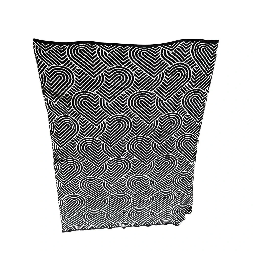 Magaschoni Black White Heart Throw Blanket Plush Knit 52x69 Cozy Soft
